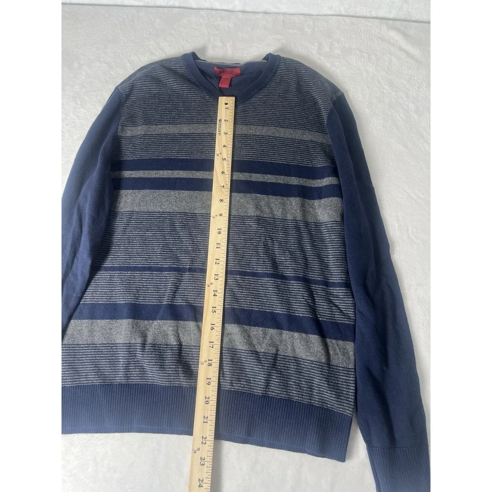 Alfani Men Long Sleeve V-Neck Cotton Striped Pullover Shirt Blue Size Medium